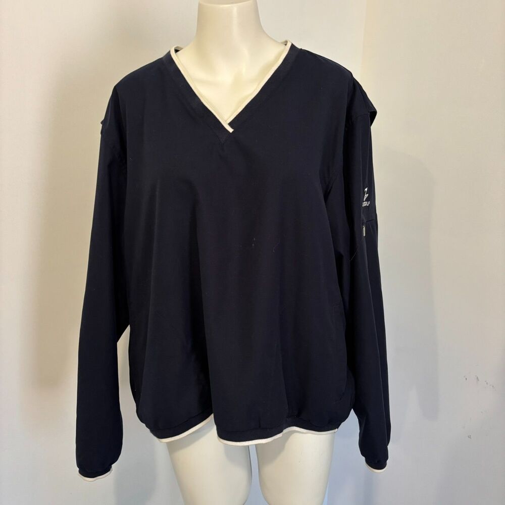 Liz Golf by Liz Claiborne size XL Preppy Navy V Neck Golf Sporty Windbreaker